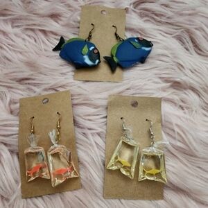 3 pairs of handmade fish in bag & fish toy drop earrings